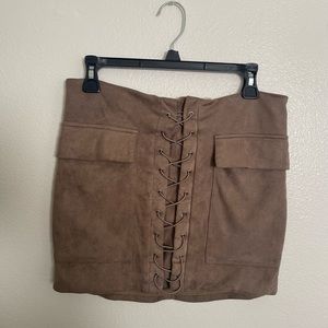 Suede brown mini skirt